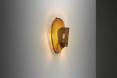 Perforated Brass Wall Lamp with Lacquered Metal Europe Mid 20th Century