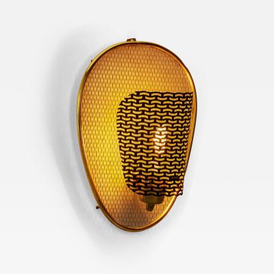 Perforated Brass Wall Lamp with Lacquered Metal Europe Mid 20th Century