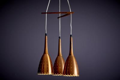 Perforated Copper and Rosewood Cascade Pendant Lamp Denmark 1950s