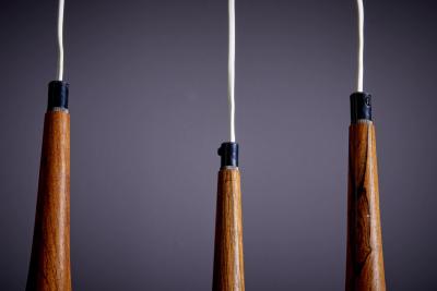 Perforated Copper and Rosewood Cascade Pendant Lamp Denmark 1950s