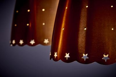 Perforated Copper and Rosewood Cascade Pendant Lamp Denmark 1950s