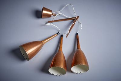 Perforated Copper and Rosewood Cascade Pendant Lamp Denmark 1950s