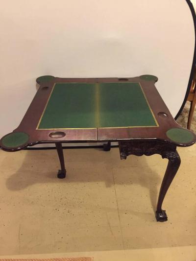 Period 1820s Irish Card Tea Tables Solid Mahogany with Later Carvings