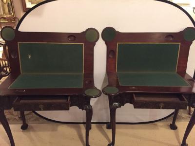 Period 1820s Irish Card Tea Tables Solid Mahogany with Later Carvings