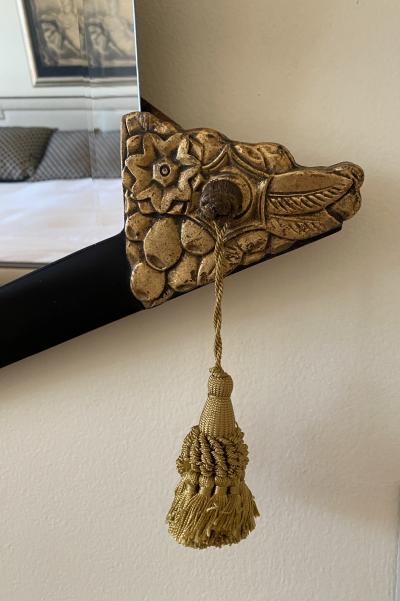 Period French Art Deco Black Lacquered Wood and Gilt Mirror