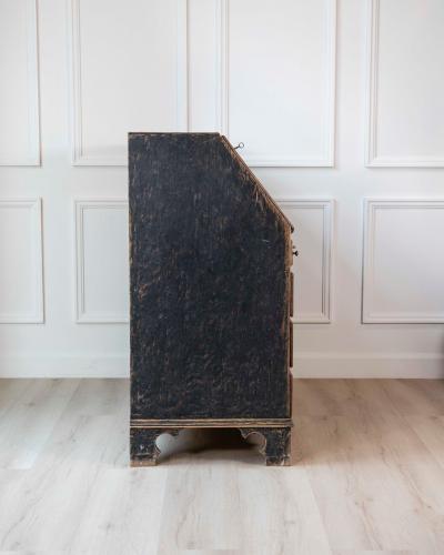 Period Gustavian Slant Front Desk with Black Exterior and Blue Interior