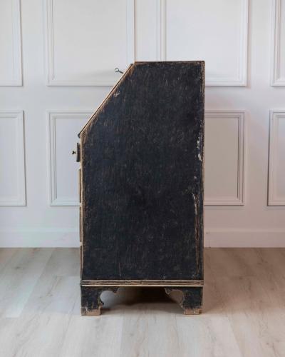 Period Gustavian Slant Front Desk with Black Exterior and Blue Interior