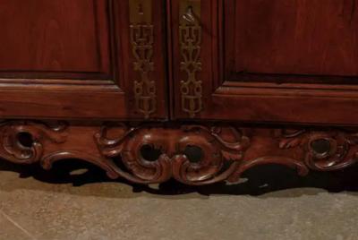 Period Regence French 1720s Walnut Two Door Buffet with Carved and Pierced Skirt
