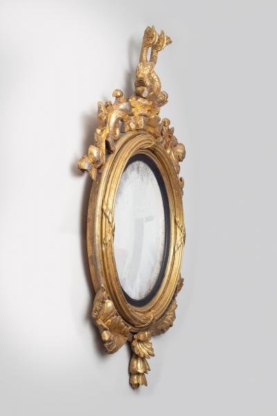 Period Regency Giltwood Convex Mirror with Dolphins