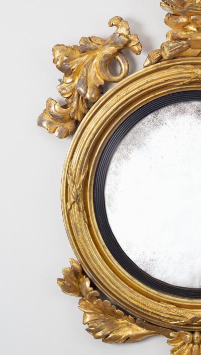 Period Regency Giltwood Convex Mirror with Dolphins