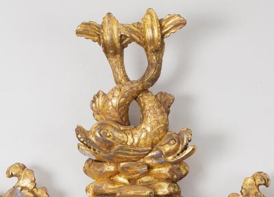 Period Regency Giltwood Convex Mirror with Dolphins
