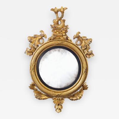 Period Regency Giltwood Convex Mirror with Dolphins
