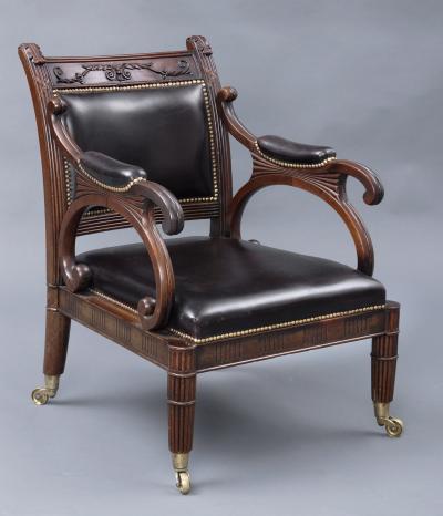 Period Regency Mahogany Leather Library Armchair Circa 1820