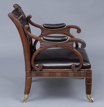 Period Regency Mahogany Leather Library Armchair Circa 1820