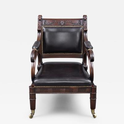 Period Regency Mahogany Leather Library Armchair Circa 1820