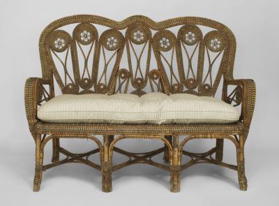 Perret et Vibert 2 French Victorian Natural Wicker Loveseats