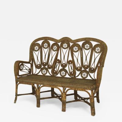 Perret et Vibert 2 French Victorian Natural Wicker Loveseats