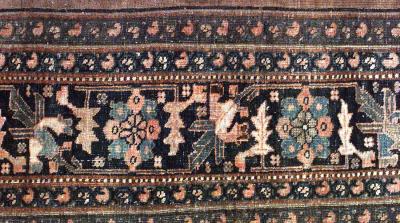 Persian Bijar Maroon and Blue Wool Rug
