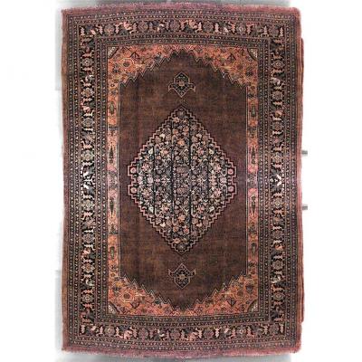 Persian Bijar Maroon and Blue Wool Rug