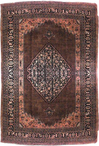 Persian Bijar Maroon and Blue Wool Rug