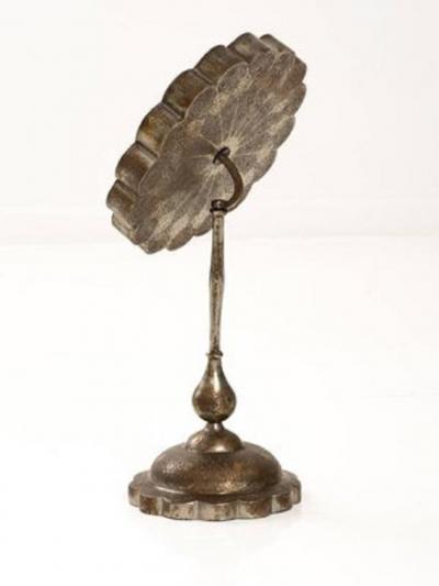 Persian Gold Damascened Qajar Period Steel Mirror Case on Stand