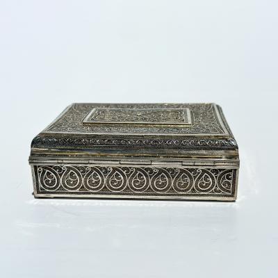Persian Silver Filigree Box with Arabesque Motifs Circa 1900