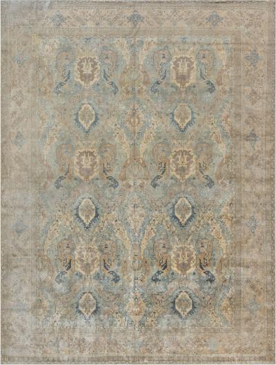 Persian Tabriz Botanic Light Blue Cream and Rust Handwoven Wool Rug