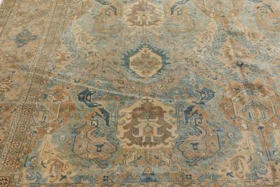 Persian Tabriz Botanic Light Blue Cream and Rust Handwoven Wool Rug