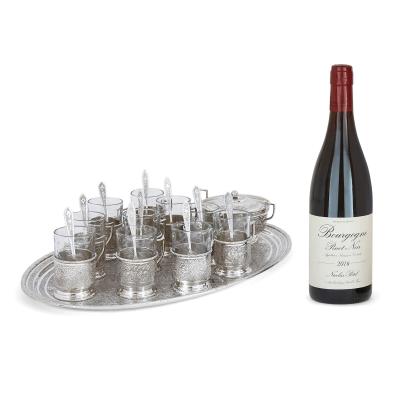 Persian engraved glass and silver part drinks service