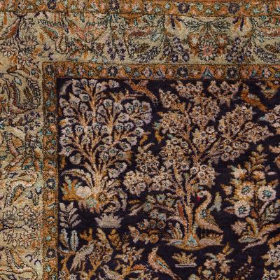 Persian woven silk Qum rug with a woodland and animal design