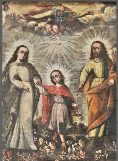 Peruvian possibly Cuzco 18th Century Painting of The Holy Family