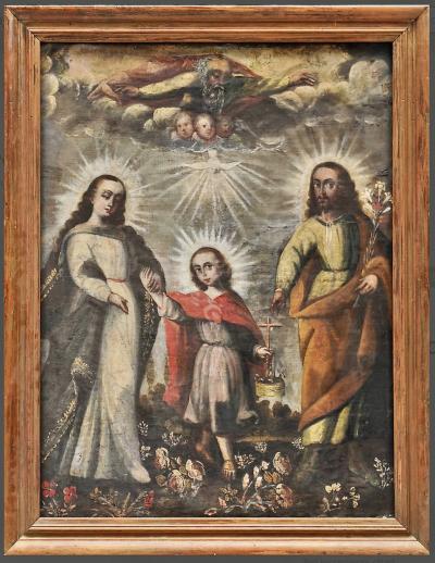 Peruvian possibly Cuzco 18th Century Painting of The Holy Family