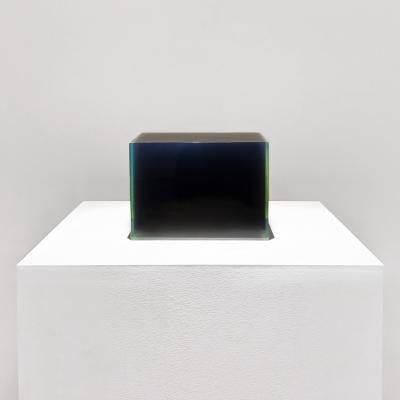 Peter Alexander Untitled Black Polyester Resin Cube with Blue Green Rim 1971