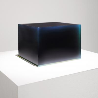 Peter Alexander Untitled Black Polyester Resin Cube with Blue Green Rim 1971