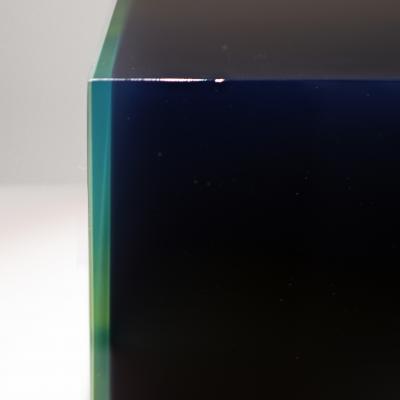 Peter Alexander Untitled Black Polyester Resin Cube with Blue Green Rim 1971