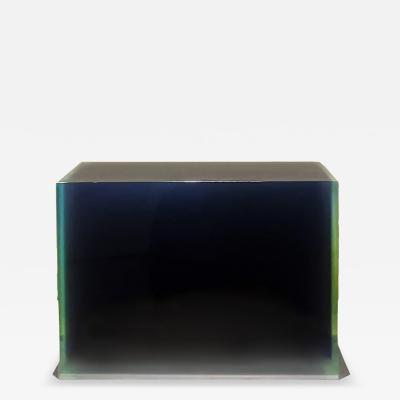 Peter Alexander Untitled Black Polyester Resin Cube with Blue Green Rim 1971