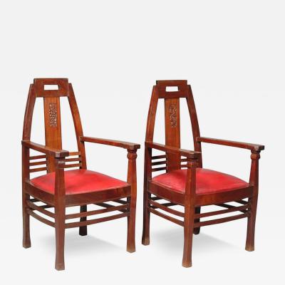 Peter Behrens Pair of Arts Crafts Jugendstil Mahogany Armchairs by Peter Behrens