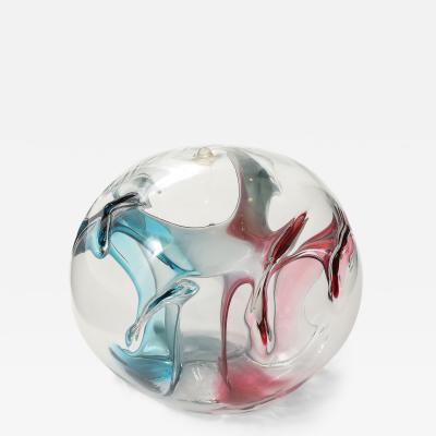 Peter Bramhall Blown Glass Orb Sculpture with Blue and Magenta Threads by Peter Bramhall 1995