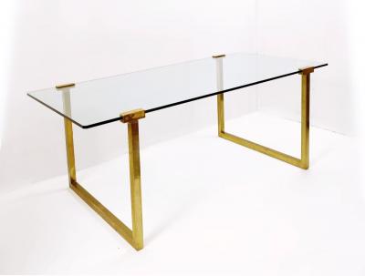 Peter Ghyczy Mid Century Modern Brass Glass Dining Table by Peter Ghyczy