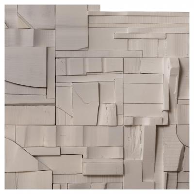 Peter Glassford Matte White Brutalist Sculptural Collage Artwork Mural from Upcycled Wood