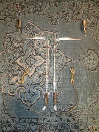 Peter Hamburger Pair of 1970s Peter Hamburger Lucite and Chrome Wall Mounted Wall Sconces