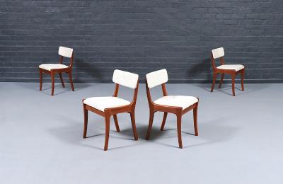 Peter Hayward Mid Century Modern Teak Tweed Dining Chairs by Peter Hayward