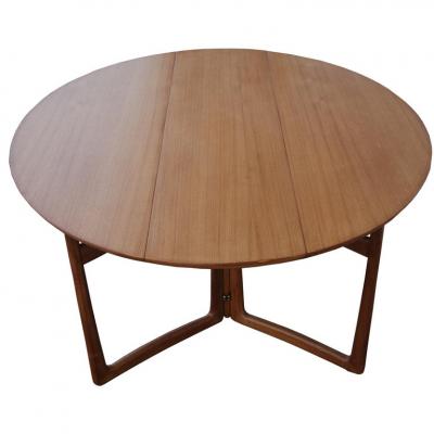 Peter Hvidt 1960s Danish Peter Hvidt Drop Leaf Dining Table in Teak and Brass