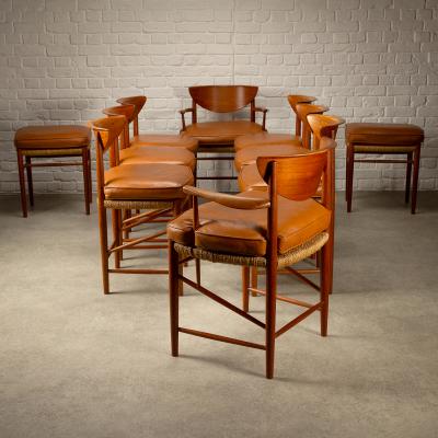 Peter Hvidt Orla M lgaard Nielsen Set of 10 Model 317 316 Dining Chairs and Stools by Hvidt and M lgaard Nielsen