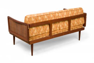 Peter Hvidt Peter Hvidt Danish Wooden Frame Caned Gold Patterned Upholstered Sleeper Settee