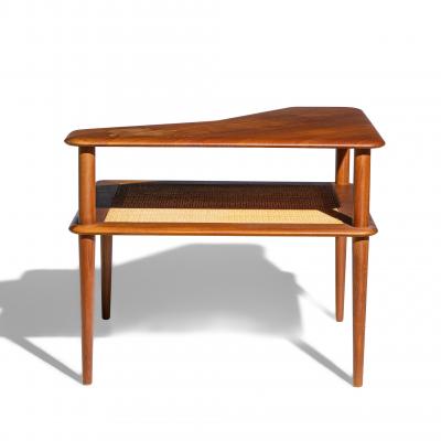 Peter Hvidt Peter Hvidt for France and Son Mid Century Danish Teak and Rattan Corner Table