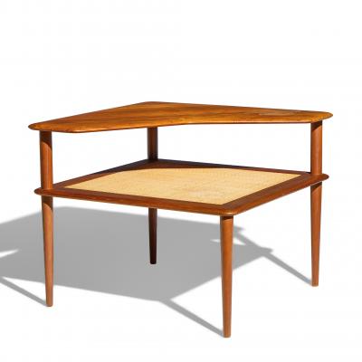 Peter Hvidt Peter Hvidt for France and Son Mid Century Danish Teak and Rattan Corner Table