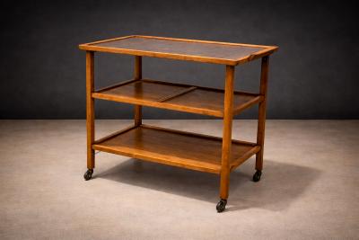 Peter Kraft Brazilian Modern Bar Cart with Adjustable Shelves Hardwood Peter Kraft 1960s