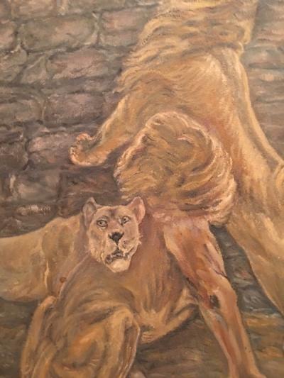 Peter Maier MID CENTURY MEDIEVAL SACRIFICE TO LION DEN PAINTING