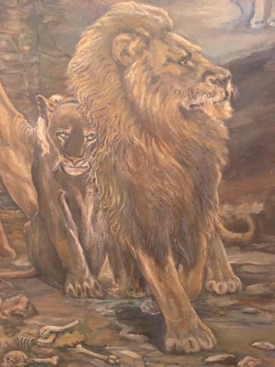 Peter Maier MID CENTURY MEDIEVAL SACRIFICE TO LION DEN PAINTING